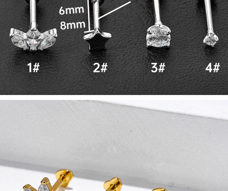 Fashion Gold 3#1.2*8mm Silver And Diamond Geometric Piercing Stud Earrings,Ear Cartilage Rings & Studs