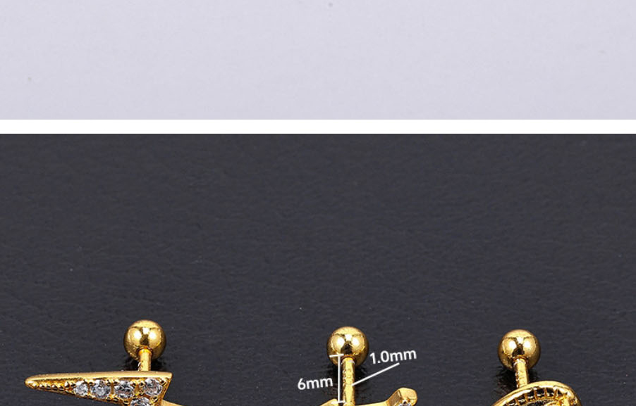 Fashion 3# Golden Silver And Diamond Geometric Piercing Stud Earrings,Ear Cartilage Rings & Studs