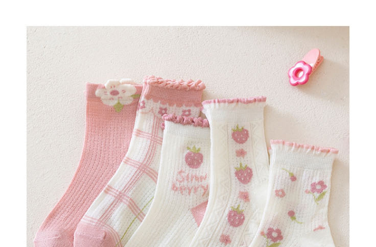 Fashion Letter Lace [spring And Summer Mesh Socks 5 Pairs] Cotton Printed Children