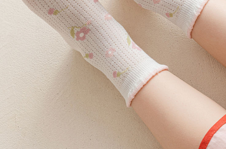 Fashion Pink Love [spring And Summer Mesh Socks 5 Pairs] Cotton Printed Children