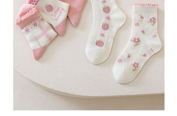 Fashion Lace White Socks [spring And Summer Mesh Socks 5 Pairs] Cotton Printed Children
