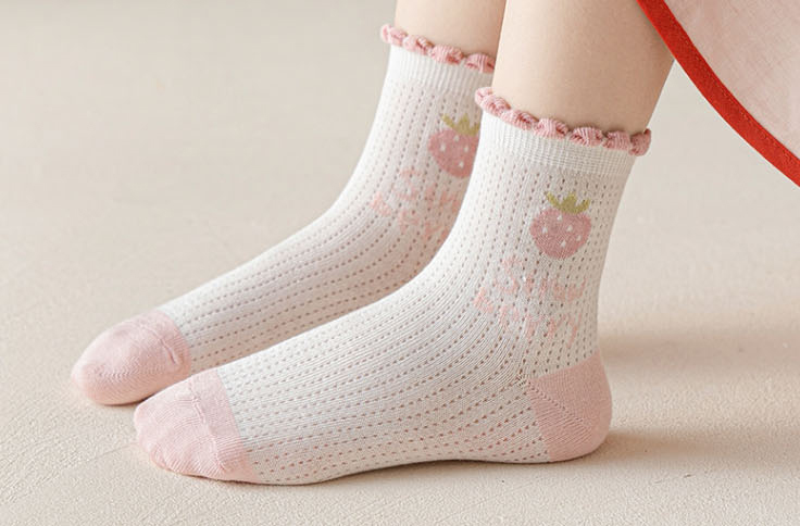 Fashion Letter Lace [spring And Summer Mesh Socks 5 Pairs] Cotton Printed Children