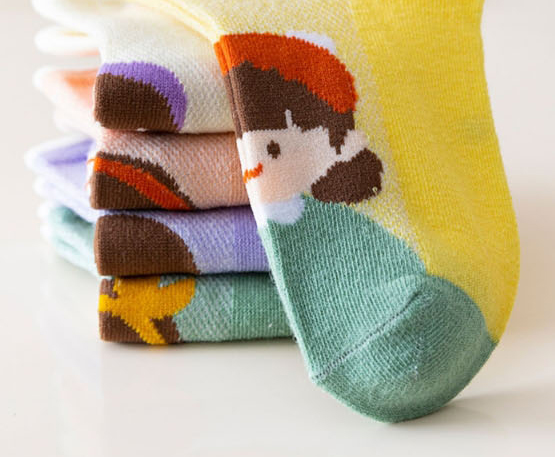 Fashion Simple Car Mesh Socks [5 Pairs Of Hardcover] Cotton Printed Children