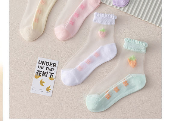 Fashion Strawberry Bear Mesh Socks-5 Pairs Cotton Printed Children