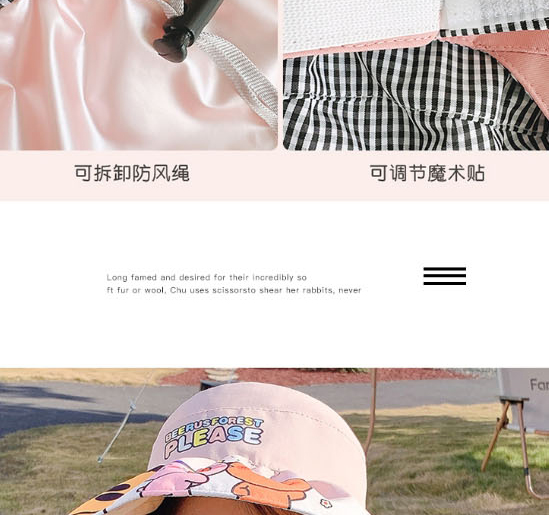 Fashion Gradient Pink Happy Zoo [send Windproof Rope] Fabric Print Large Brim Empty Sun Hat,Sun Hats