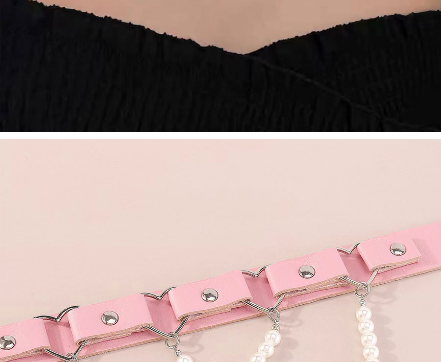 Fashion Pink Pu Leather Bow Pearl Necklace,Chokers
