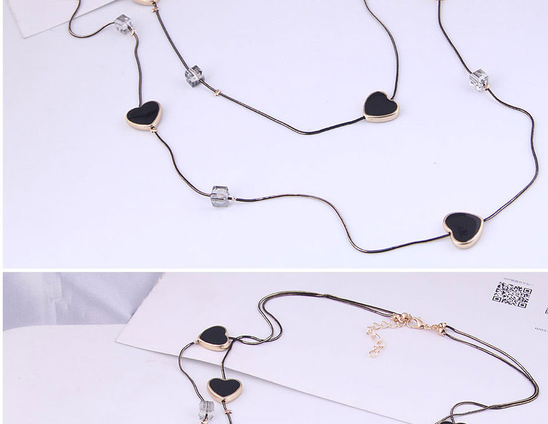 Fashion Love Alloy Geometric Square Glass Heart Double Layer Necklace,Multi Strand Necklaces