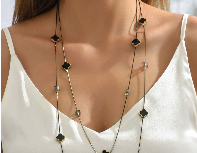 Fashion Love Alloy Geometric Square Glass Heart Double Layer Necklace,Multi Strand Necklaces