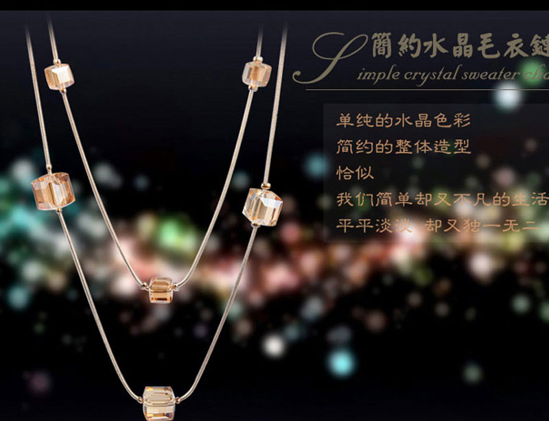 Fashion Blue Alloy Square Crystal Double Layer Necklace,Multi Strand Necklaces