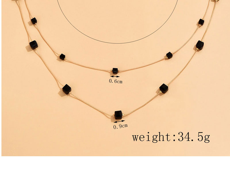Fashion Blue Alloy Square Crystal Double Layer Necklace,Multi Strand Necklaces
