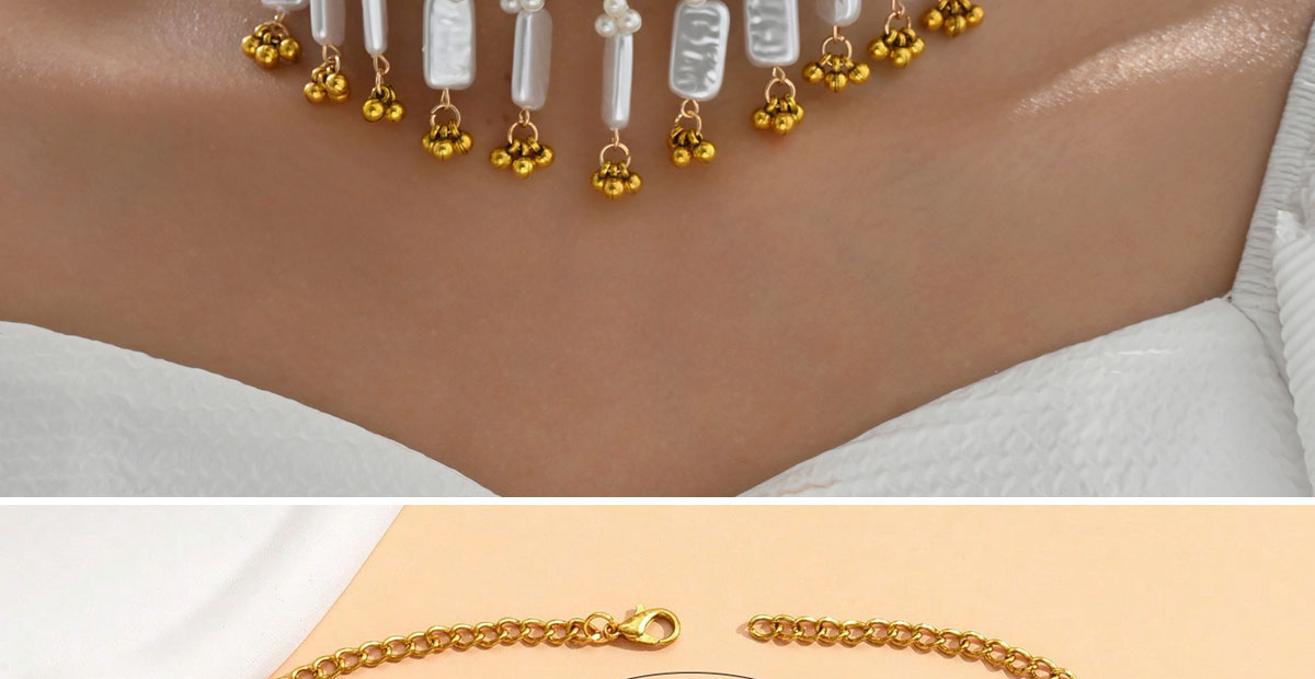 Fashion Gold Alloy Diamond Geometric Pearl Earrings Necklace Set,Jewelry Sets