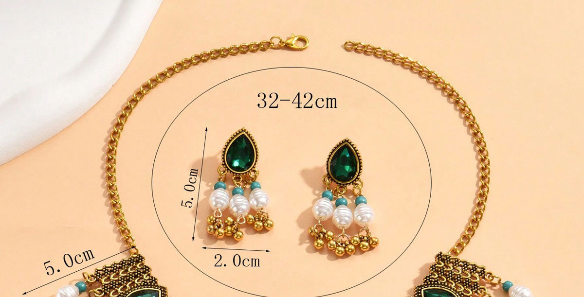 Fashion Gold Metal Diamond Drop Pearl Necklace Earring Set,Jewelry Sets