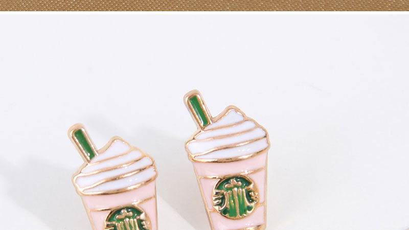 Fashion Pink Alloy Geometric Coffee Cup Stud Earrings,Stud Earrings