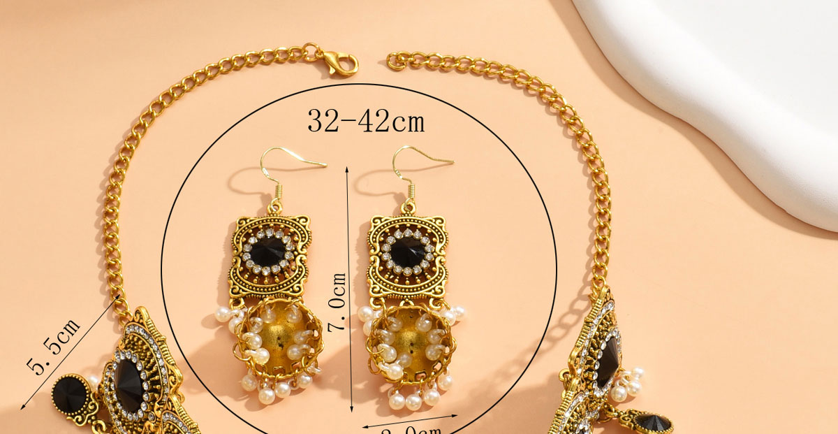 Fashion Gold Alloy Diamond And Pearl Earrings Necklace Set,Jewelry Sets