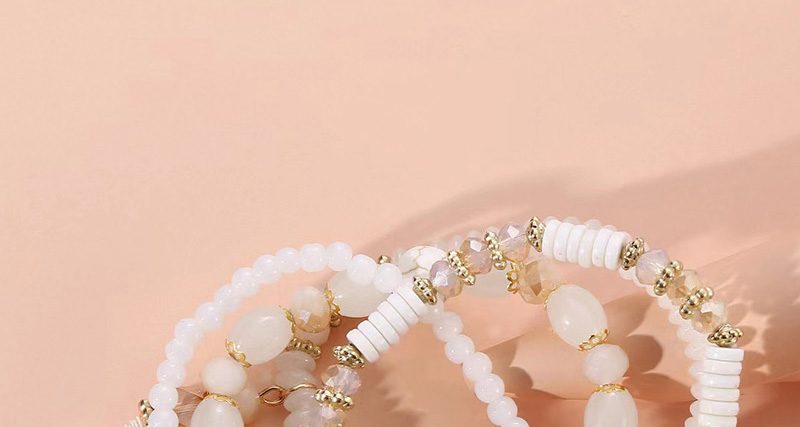 Fashion White Geometric Crystal Beaded Bracelet Set,Bracelets Set