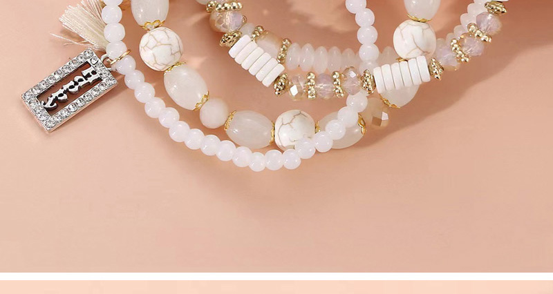 Fashion White Geometric Crystal Beaded Bracelet Set,Bracelets Set