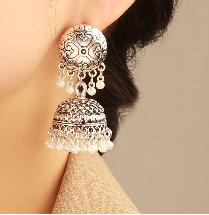 Fashion 5# Alloy Round Drop Pearl Earrings,Drop Earrings