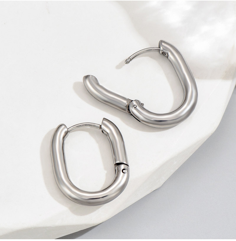 Fashion Gold Stainless Steel Geometric Oval Earrings,Earrings