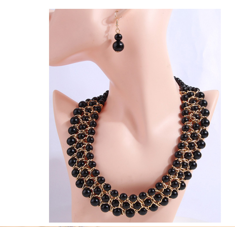Fashion Black Beaded Necklace And Earrings Set,Earrings set