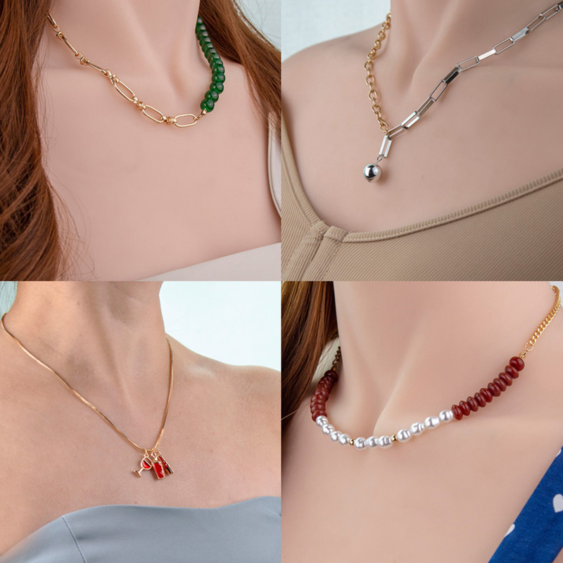 Fashion 1# Alloy Diamond Inlaid Wine Glass Straw Lipstick Necklace,Pendants