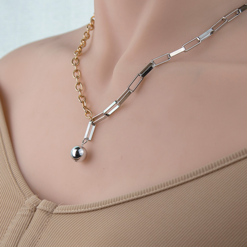 Fashion 3# Alloy Geometric Beaded Panel Chain Necklace,Pendants