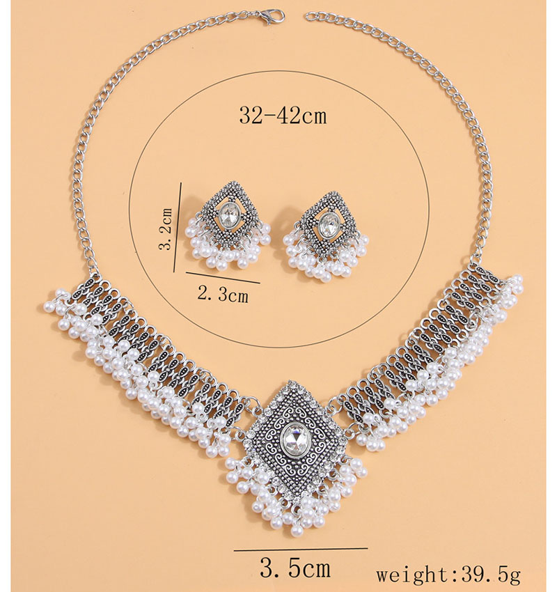 Fashion Silver Alloy Diamond Diamond Earrings Necklace Set,Jewelry Sets