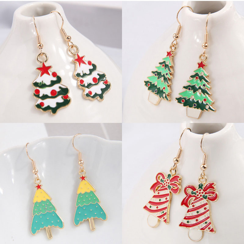 Fashion 4# Alloy Oil Dripping Christmas Tree Earrings,Drop Earrings
