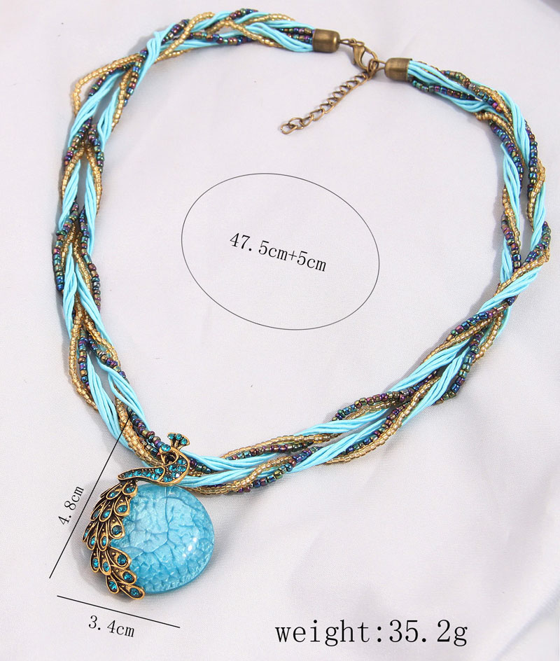 Fashion Gold Alloy Diamond Geometric Wrap Peacock Necklace,Pendants