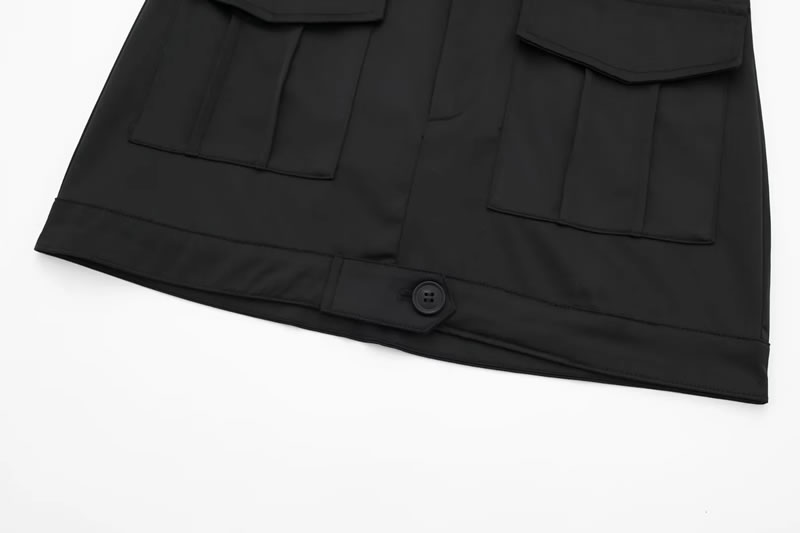 Fashion Black Silk Satin Irregular Large Pocket Skirt,Skirts