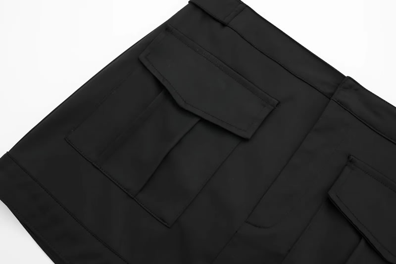 Fashion Black Silk Satin Irregular Large Pocket Skirt,Skirts