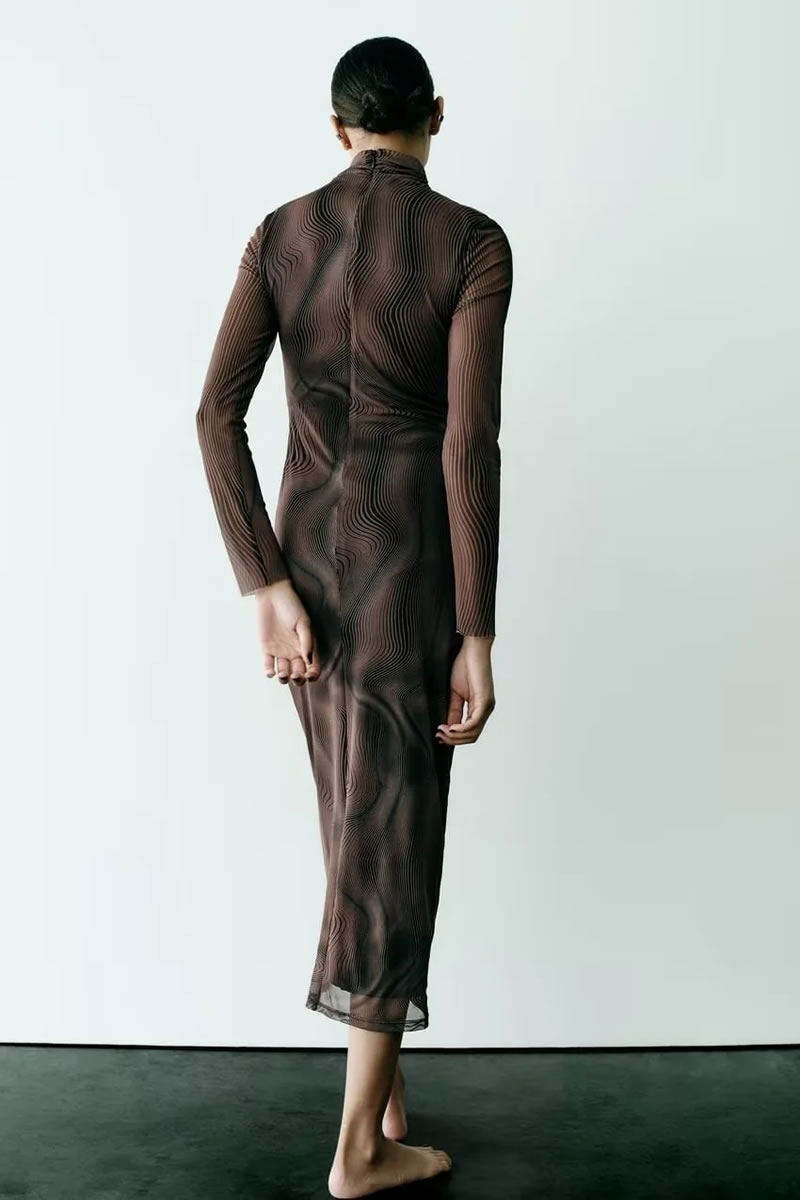 Fashion Brown Printed Tulle Dress,Long Dress