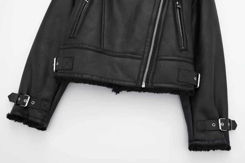 Fashion Black Fur One-piece Multi-zip Jacket,Coat-Jacket