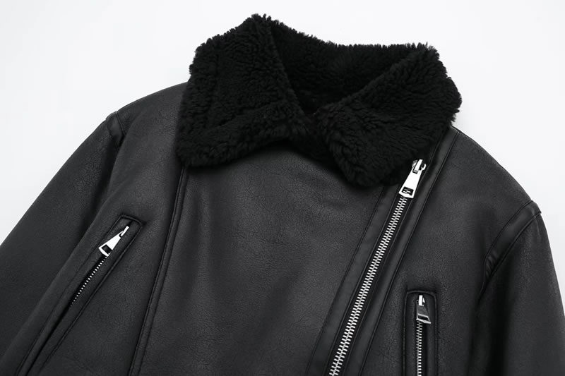 Fashion Black Fur One-piece Multi-zip Jacket,Coat-Jacket