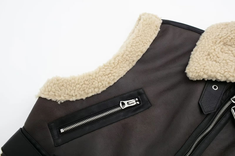 Fashion Photo Color Fur Integrated Lapel Zipped Vest Jacket,Coat-Jacket