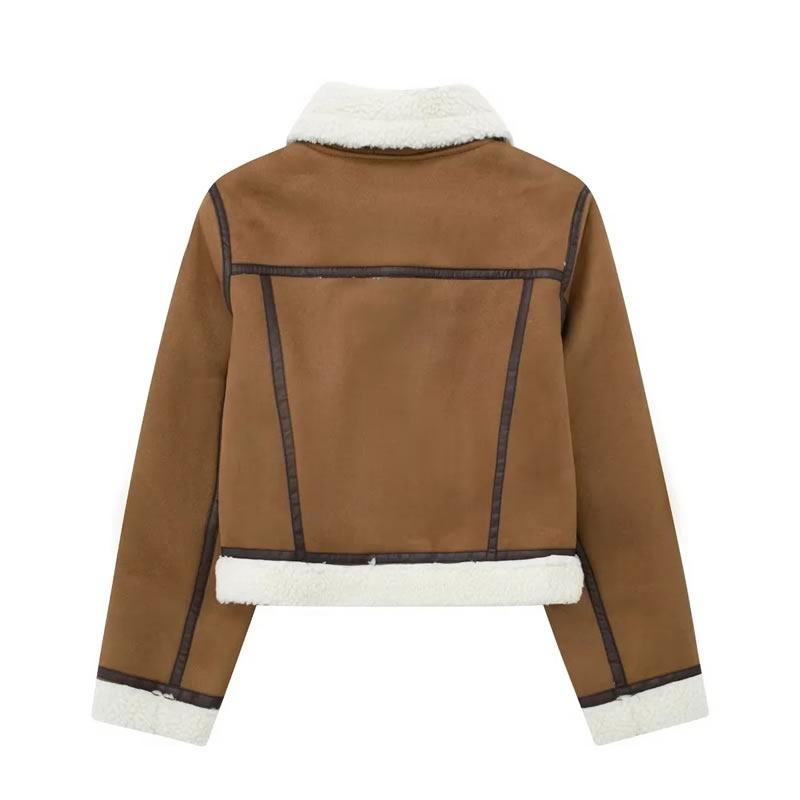 Fashion Khaki Fur Lapel Zipped Jacket,Coat-Jacket