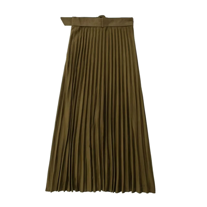 Fashion Green Suede Pleated Skirt,Skirts