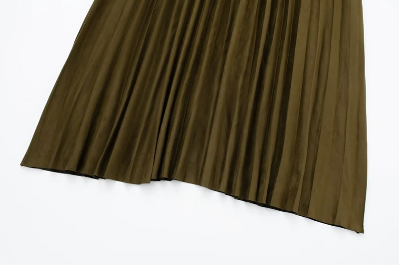 Fashion Green Suede Pleated Skirt,Skirts