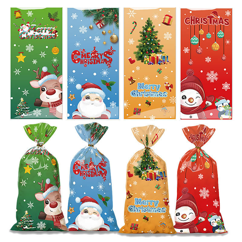 Fashion Cartoon Christmas 4-in-1 Flat Pocket Christmas Printed Flat Packaging Bag,Festival & Party Supplies