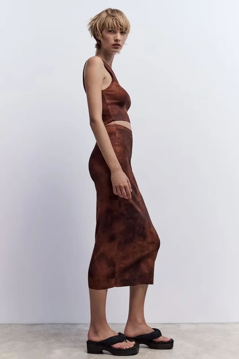 Fashion Brown Knitted Tie-dye Skirt,Skirts