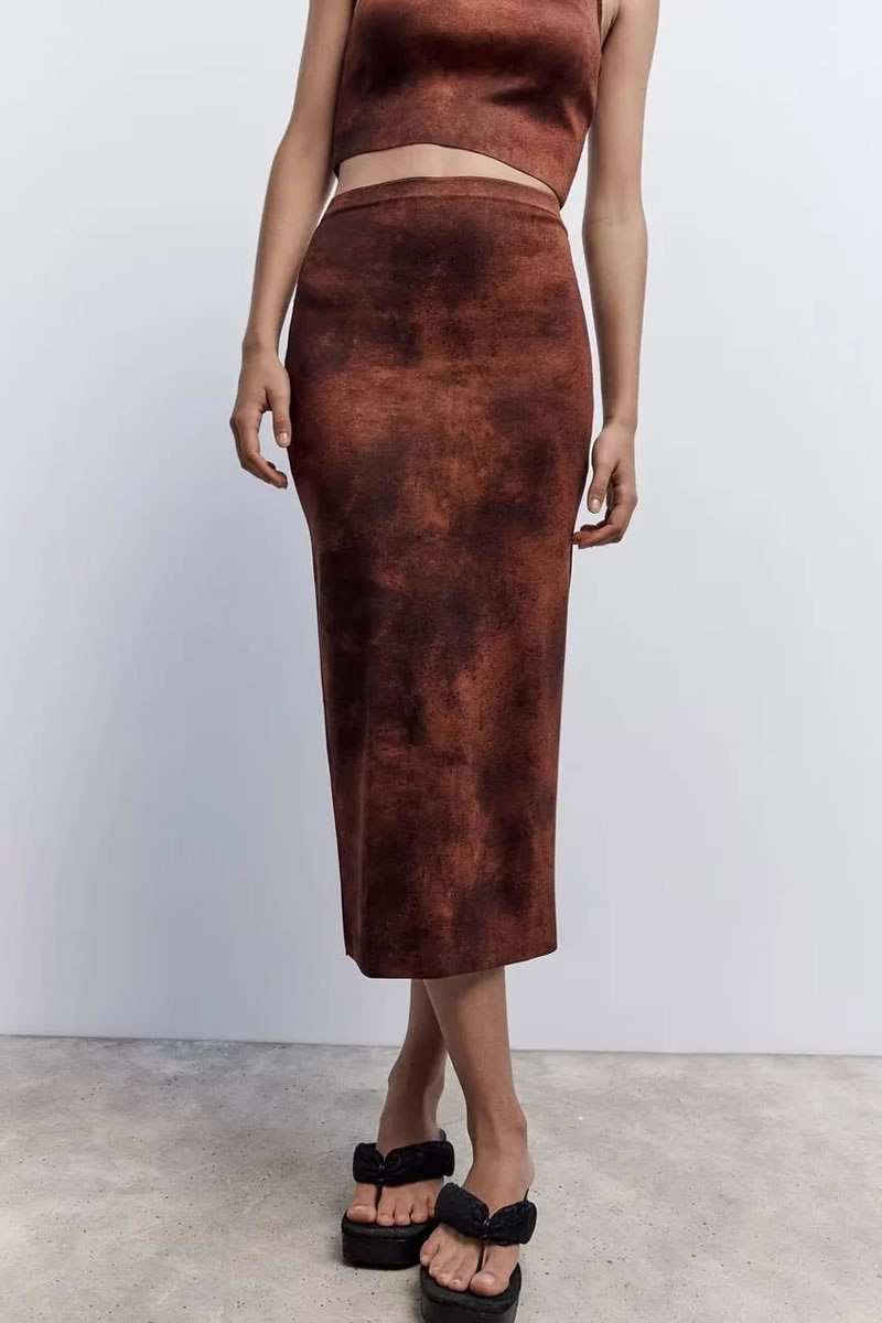 Fashion Brown Knitted Tie-dye Skirt,Skirts