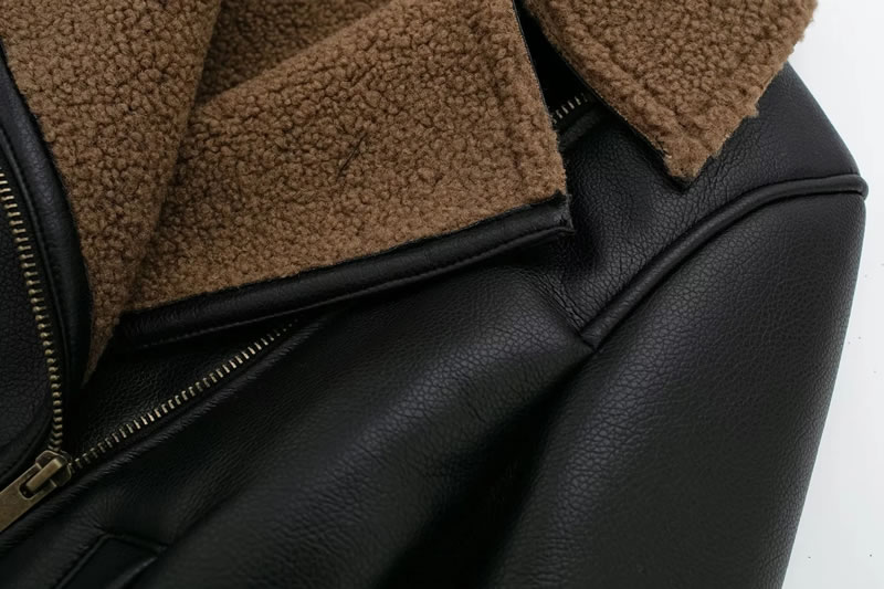 Fashion Black Fur One-lapel Bias-zip Jacket,Coat-Jacket