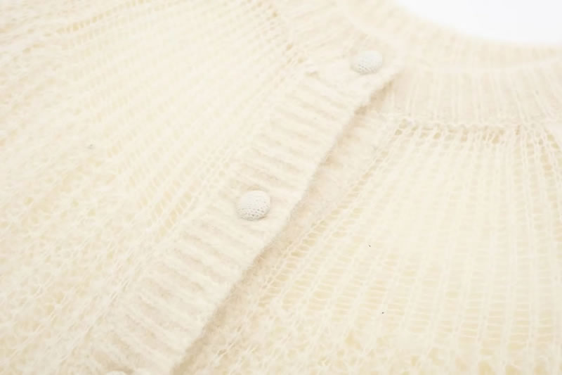 Fashion Cream Color Buttoned Knitted Jacket,Coat-Jacket