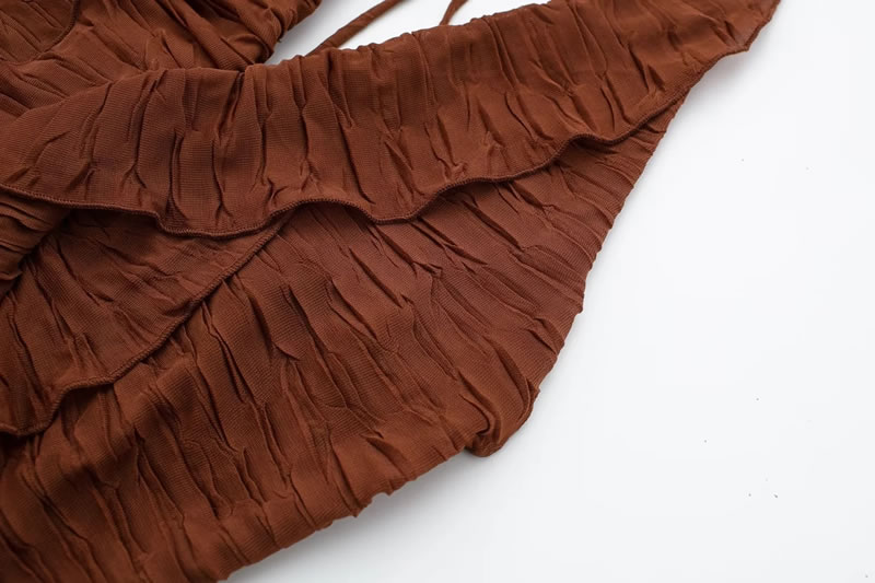 Fashion Brown Pleated Halter Neck Strappy Irregular Skirt,Skirts