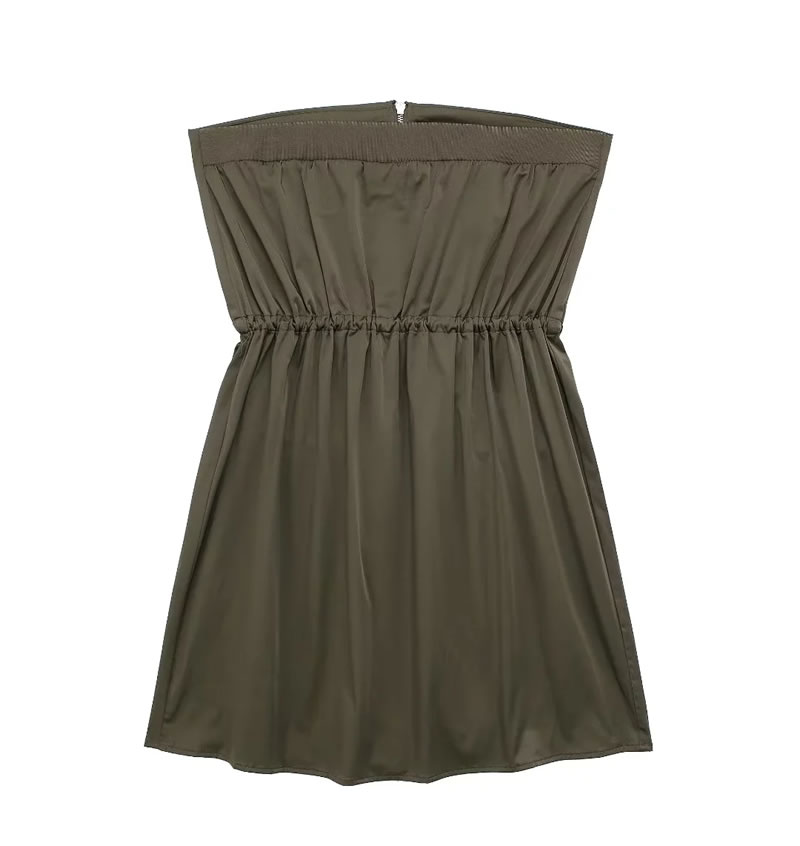 Fashion Green Strapless Drawstring Zipper Large Pocket Skirt,Skirts