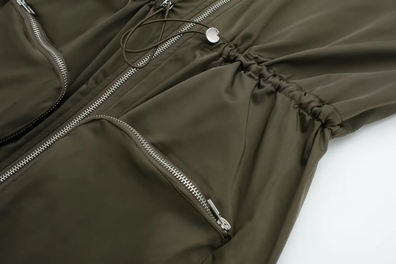 Fashion Green Strapless Drawstring Zipper Large Pocket Skirt,Skirts