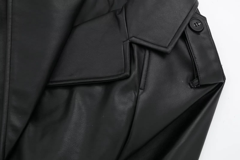 Fashion Black Leather Lapel Jacket,Coat-Jacket