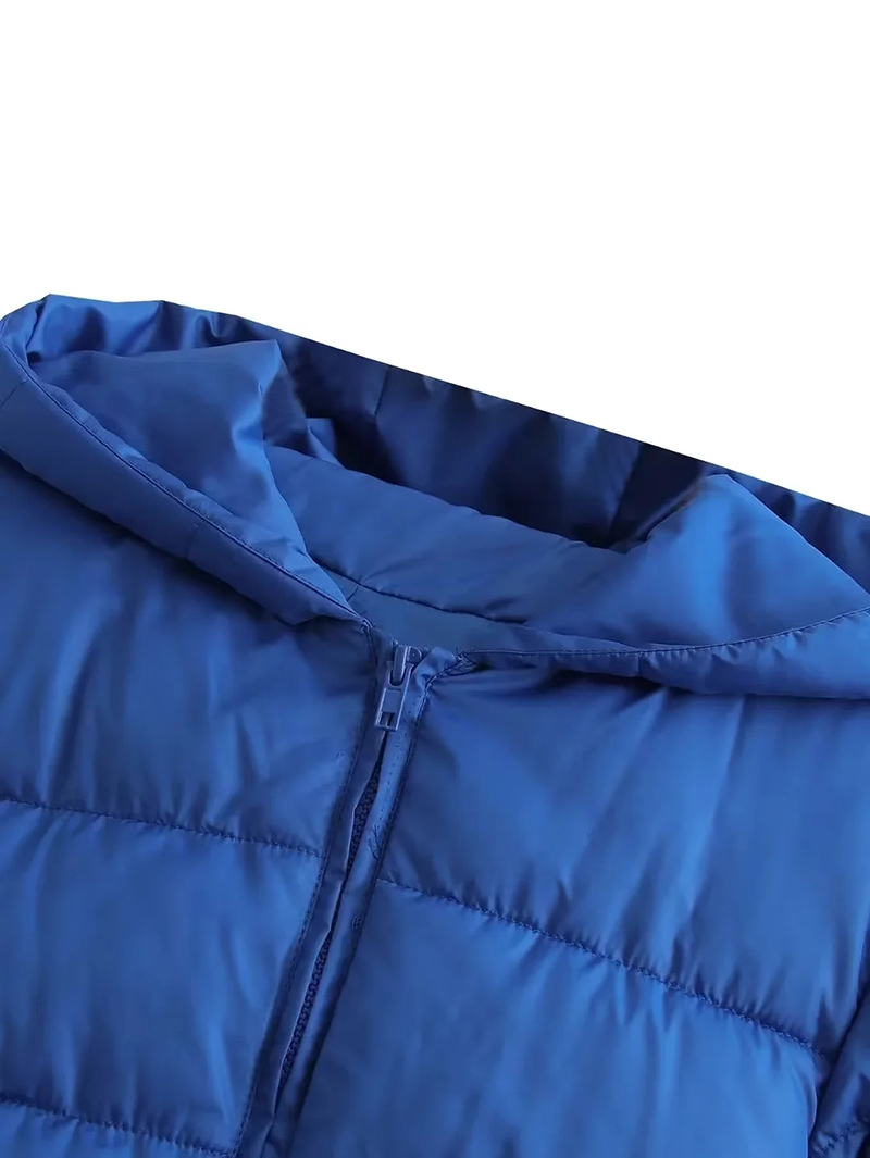 Fashion Blue Polyester Hooded Zipped Jacket,Coat-Jacket