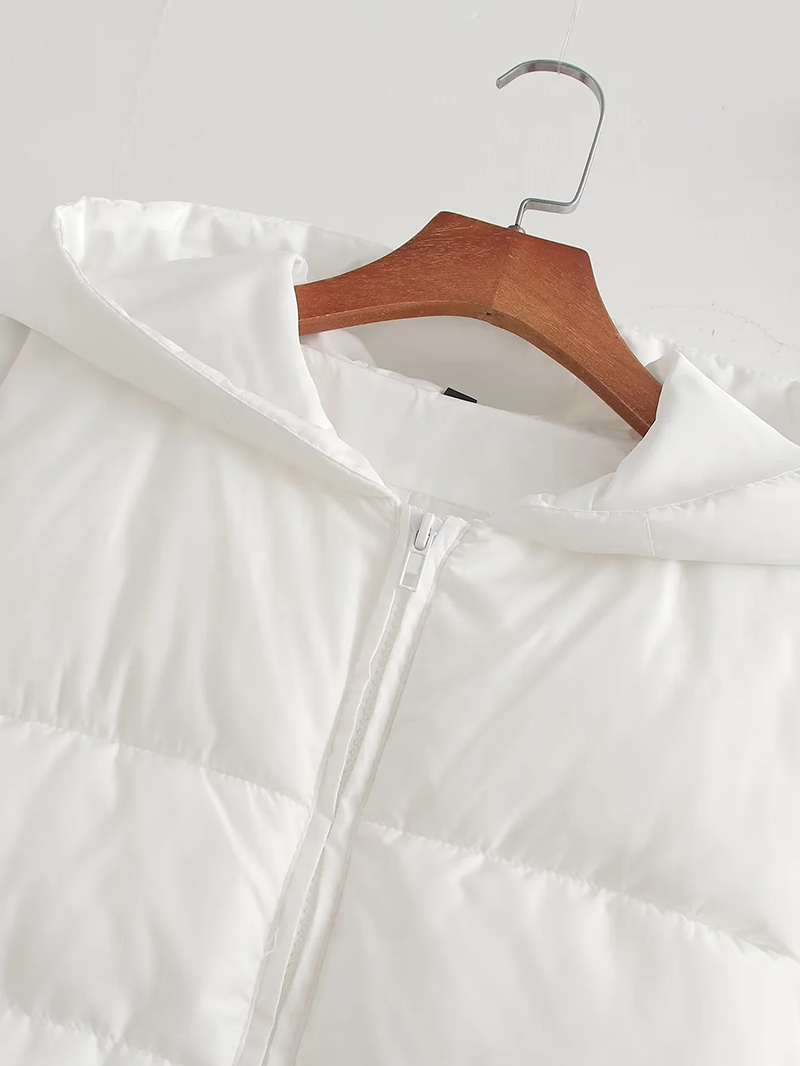Fashion White Polyester Hooded Zipped Jacket,Coat-Jacket