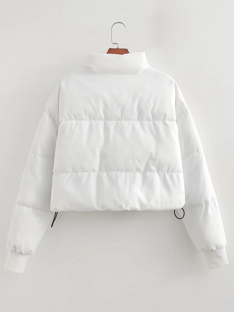 Fashion White Polyester Stand Collar Zipper Short Jacket,Coat-Jacket