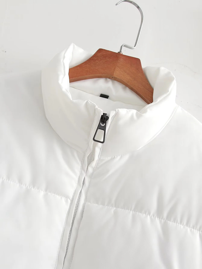 Fashion White Polyester Stand Collar Zipper Short Jacket,Coat-Jacket